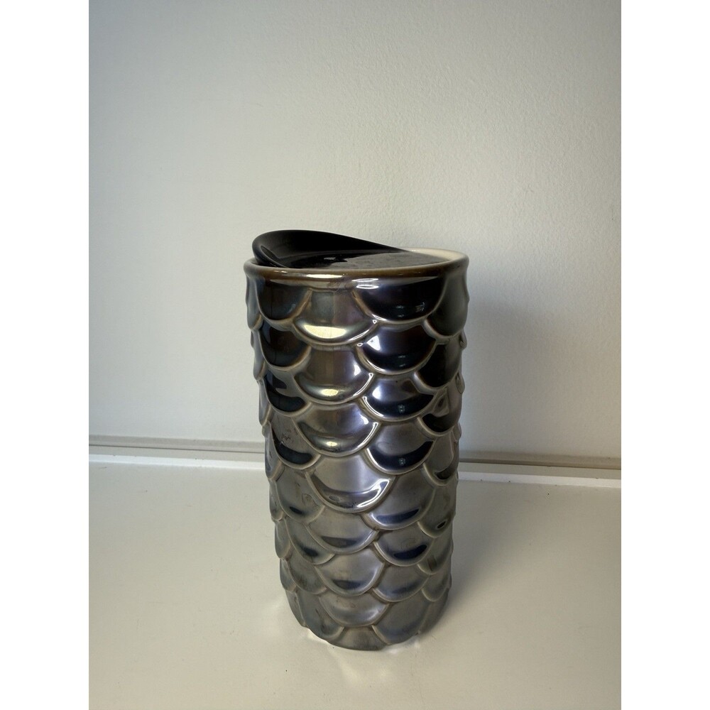 Starbucks 10oz Ceramic Travel Mug Tumbler Iridescent Mermaid Scale Metallic Lid